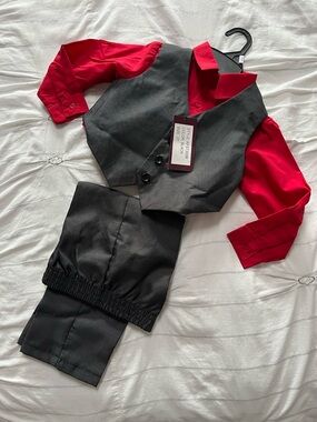 Kids Matching Set - Black Vest & Pants with Red Shirt